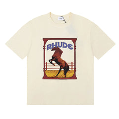 Rhude Wild Steed Horse Frame Vintage Print Cream Oversized T‑Shirt