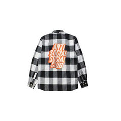 Anti Social Social Club Black White Plaid Orange Sticker Logo Flannel Shirt