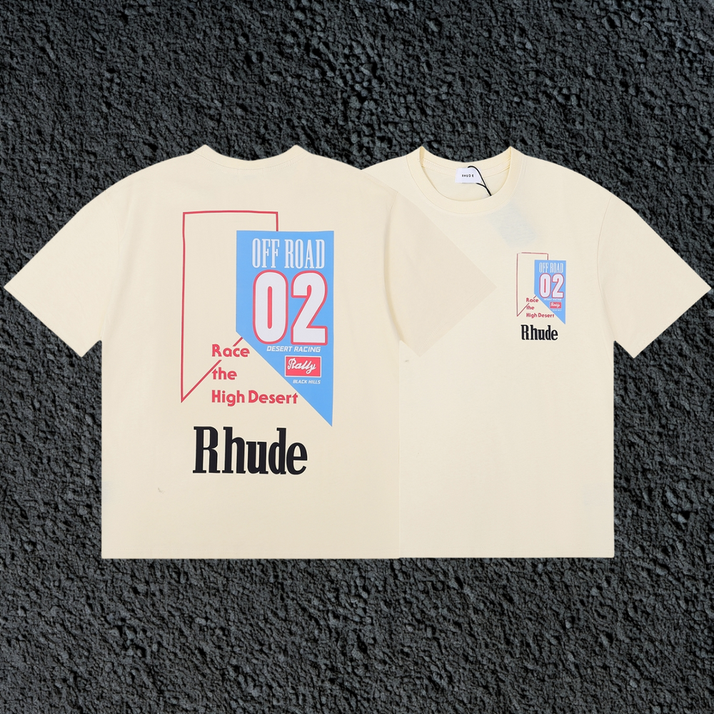 Rhude Off Road 02 High Desert Racing Dual Sided Cream Oversized T‑Shirt