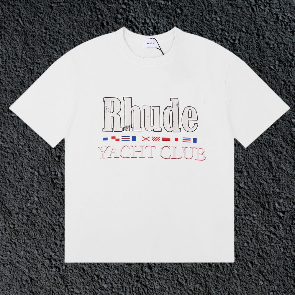 Rhude Yacht Club International Flag Badge Vintage White Oversized T‑Shirt