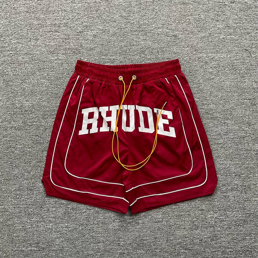 Rhude Red Varsity Stripe Nylon Shorts