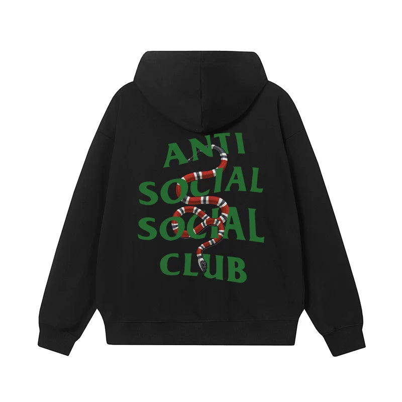 Anti Social Social Club Snake Graphic Green Logo Black Hoodie