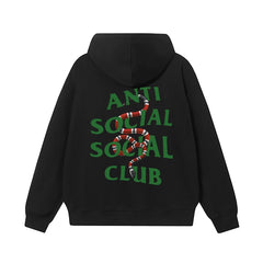 Anti Social Social Club Snake Graphic Green Logo Black Hoodie