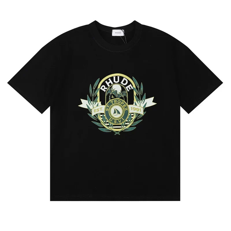 Rhude Laurel Crest Badge Graphic Oversized Tee Black
