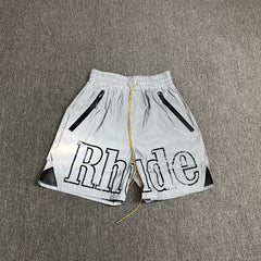Rhude Silver Reflective Big Logo Nylon Shorts