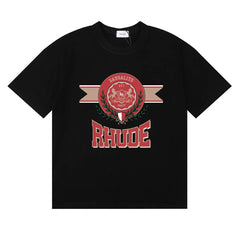 Rhude Sausalito Laurel Crest Varsity Logo Black Oversized T‑Shirt