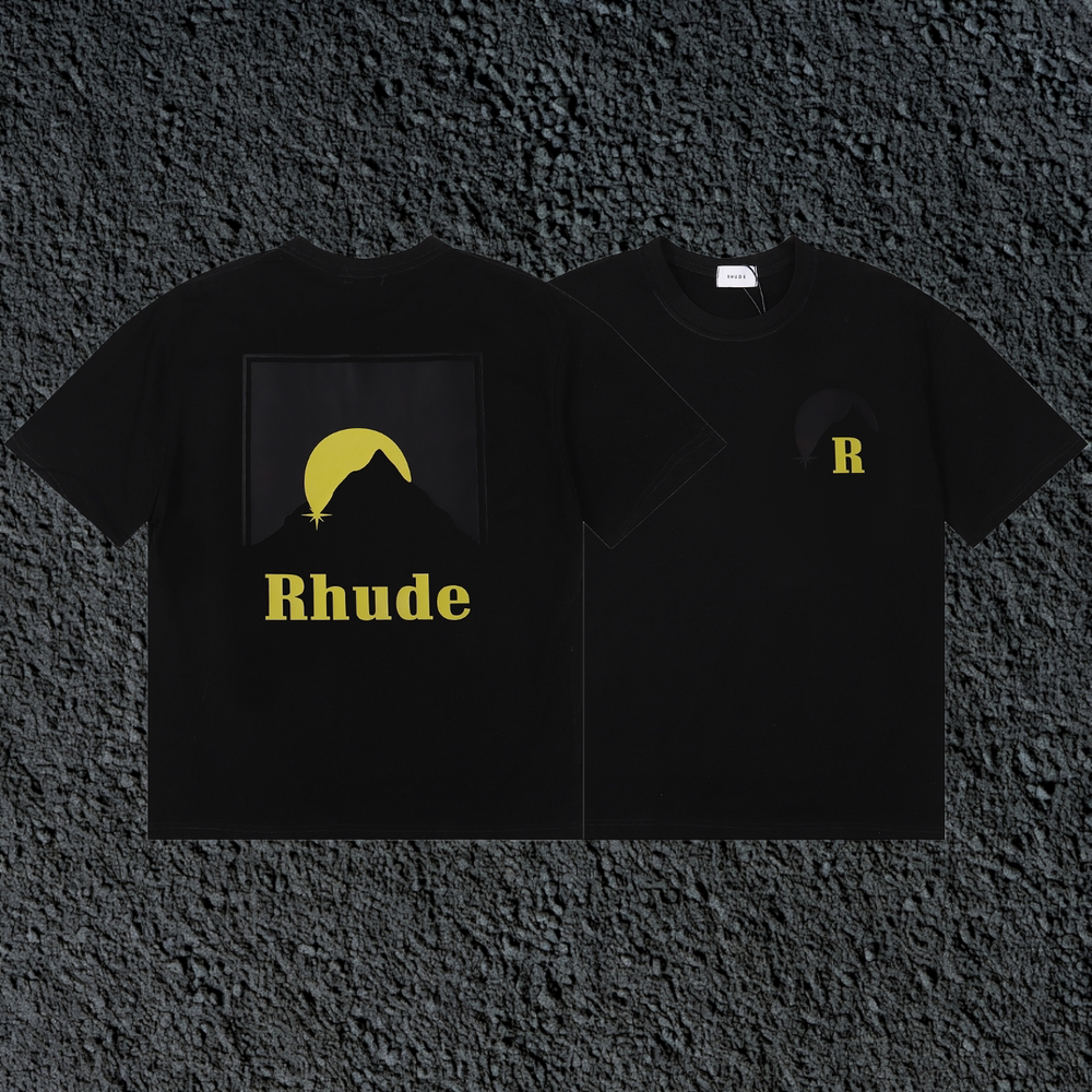 Rhude Sun Mountain Square Back Panel Dual Sided Black Oversized T‑Shirt