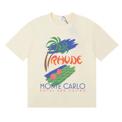 Rhude Monte Carlo Hotel Casino Palm Tree Vintage Cream Oversized T‑Shirt