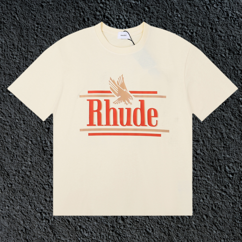Rhude Eagle Striped Logo Vintage Cream Oversized T‑Shirt