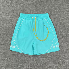 Rhude Outline Print Cyan Nylon Shorts