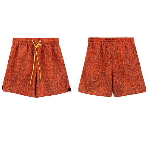 Rhude Orange Snake Print Nylon Shorts