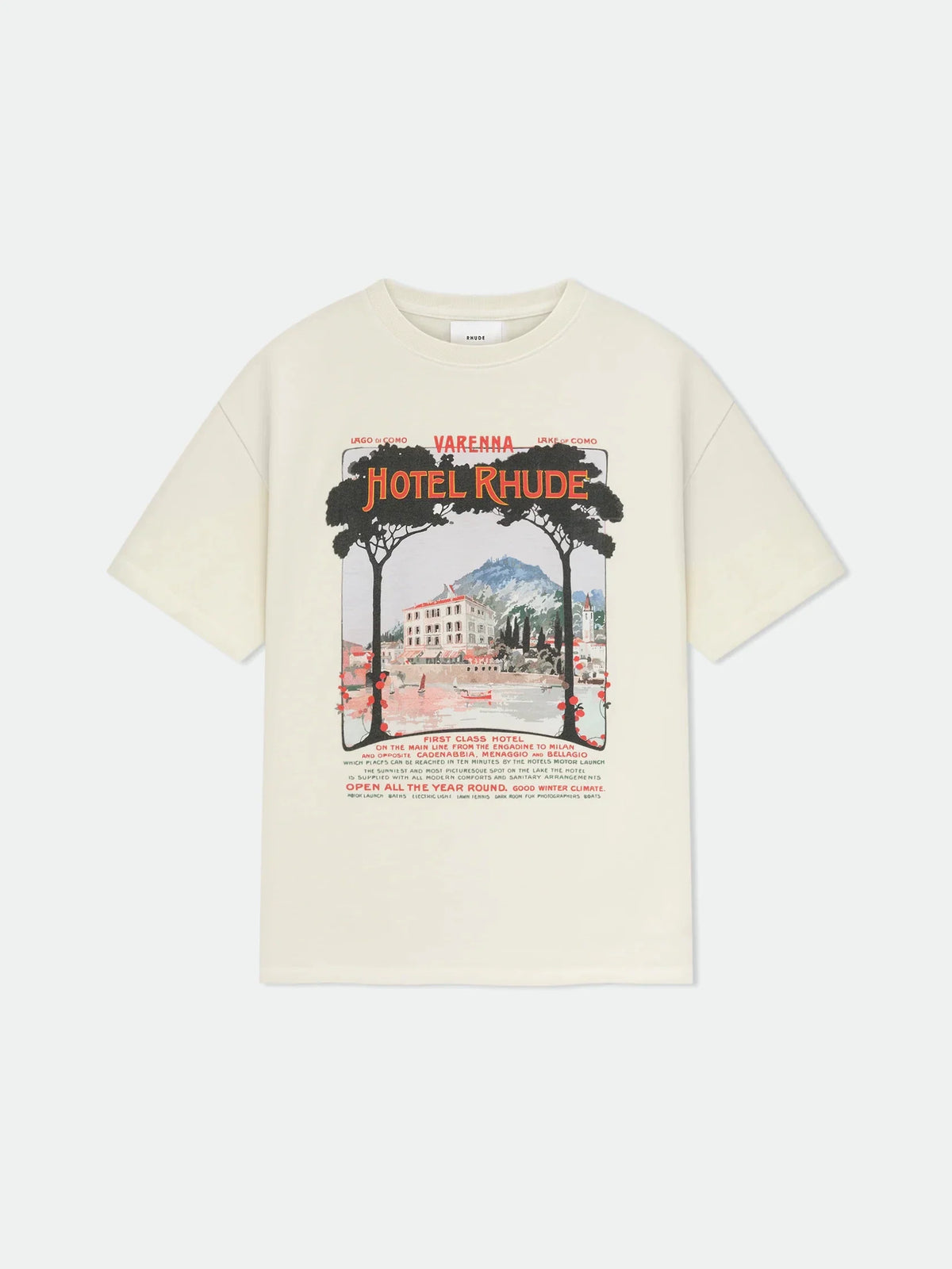 Rhude Hotel Rhude Villefranche Vintage Poster Oversized T‑Shirt Off‑White