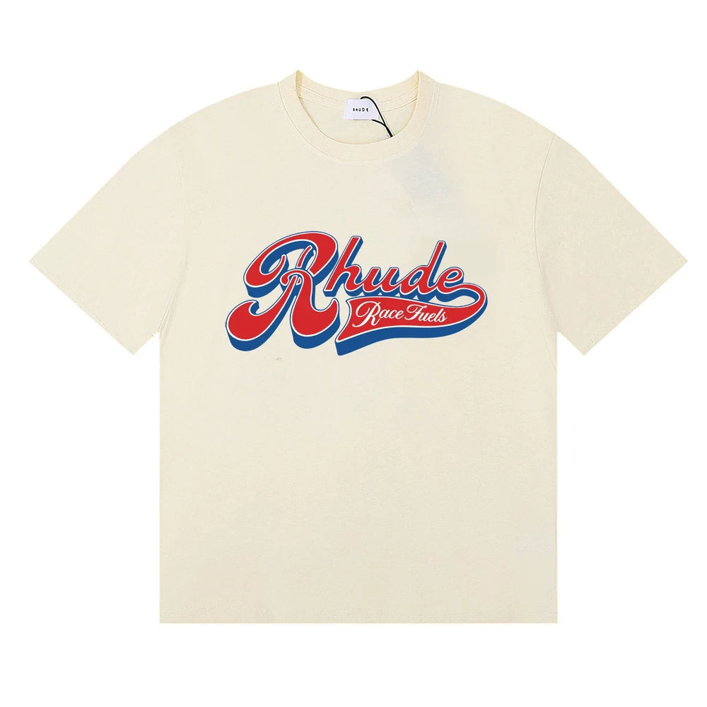 Rhude Retro Script Race Trust Logo Cream Oversized T‑Shirt
