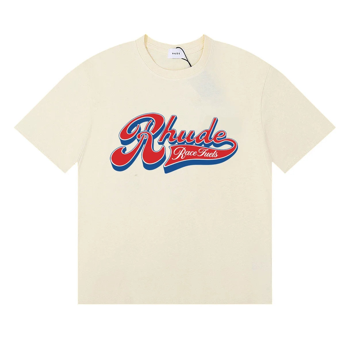 Rhude Retro Script Race Trust Logo Cream Oversized T‑Shirt