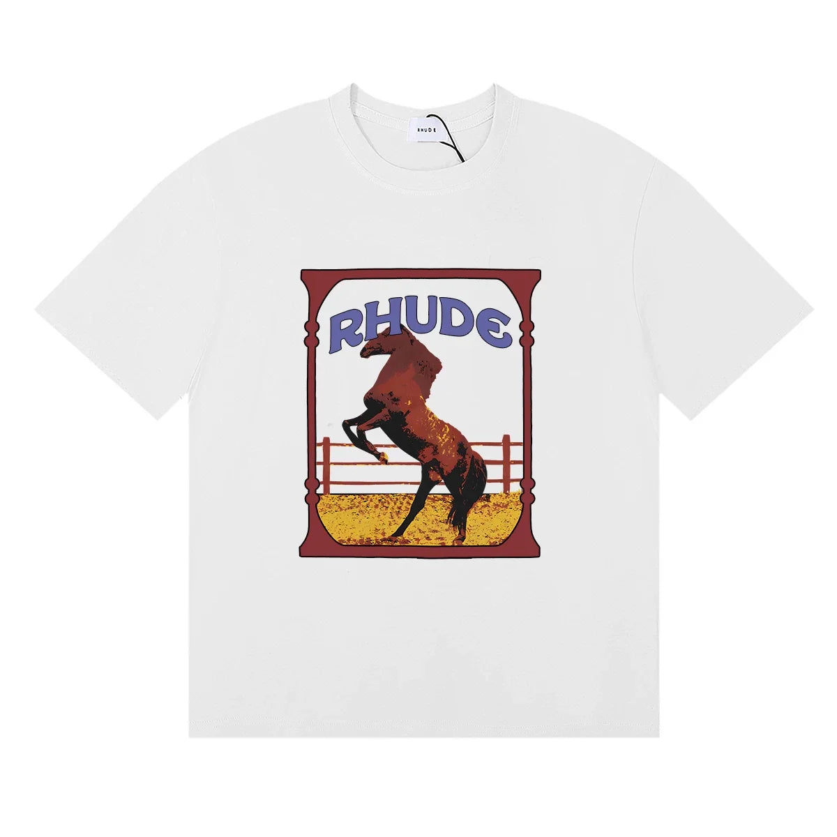 Rhude Wild Steed Horse Frame Vintage Print White Oversized T‑Shirt