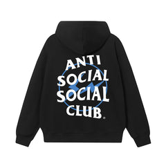 Anti Social Social Club Blue Bolt Circle Logo Black Hoodie