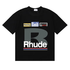 Rhude Big B Letter Racing Badge Patch‑Style Black Oversized T‑Shirt