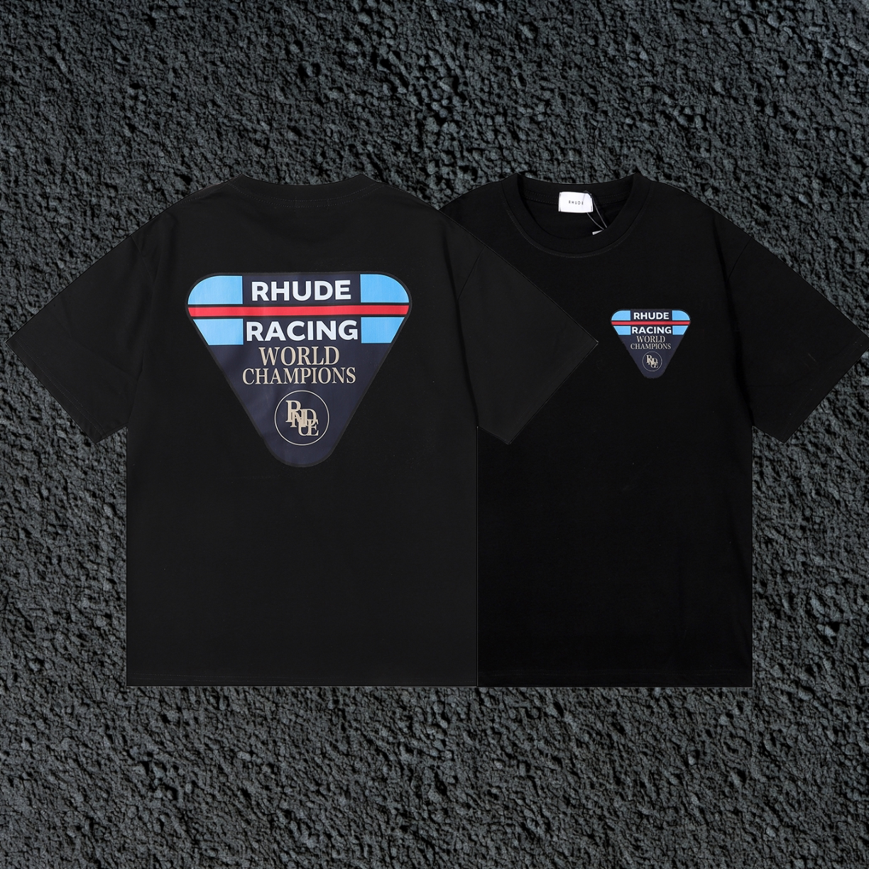 Rhude Racing World Champions Dual Sided Black Oversized T‑Shirt