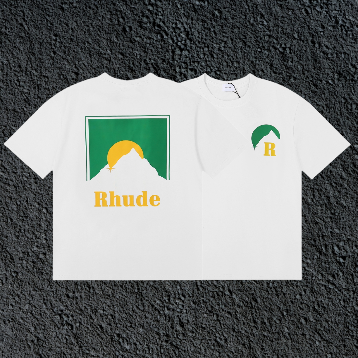 Rhude Sun Mountain Dual Sided Front Chest Back Panel White Oversized T‑Shirt ****