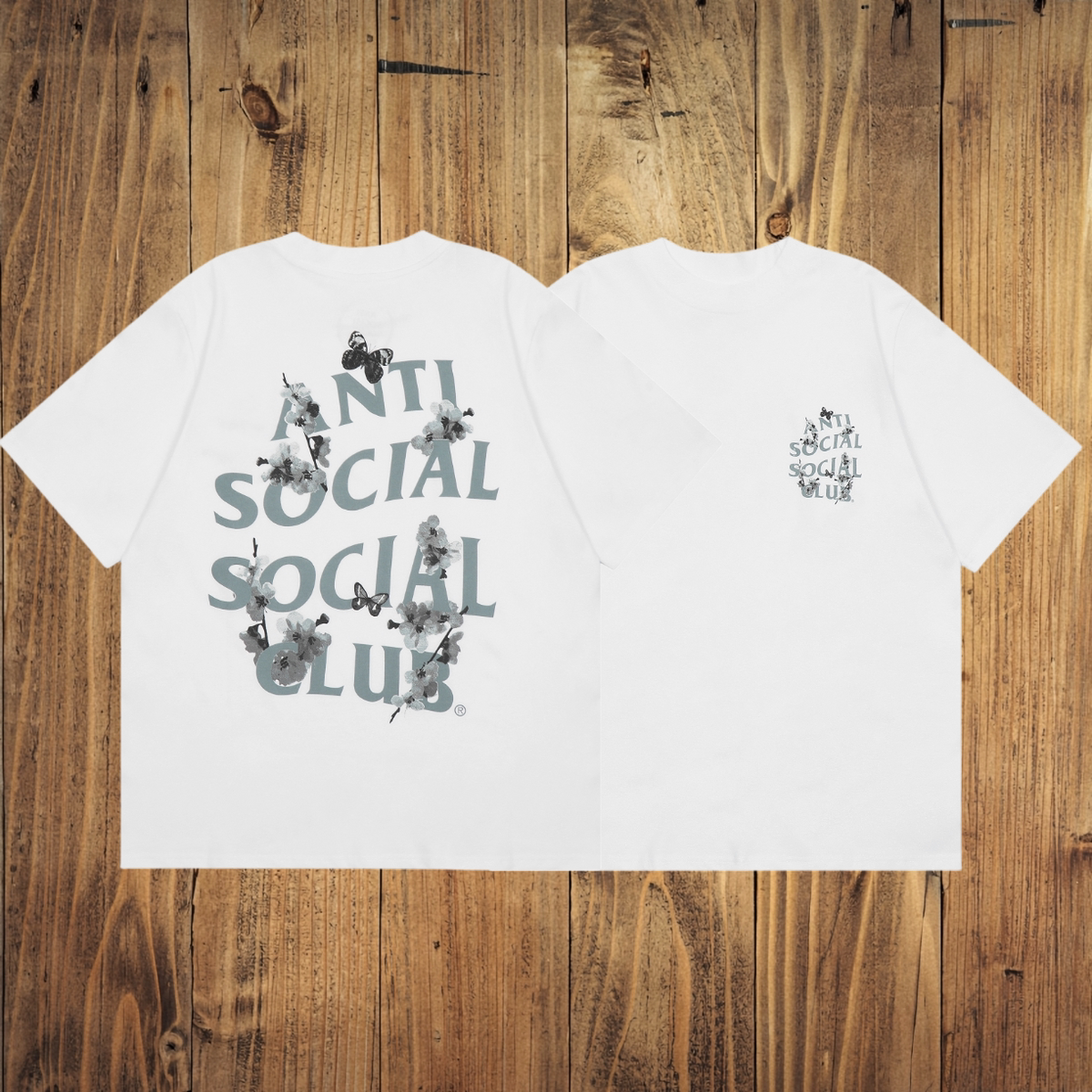 ASSC White Tee – Grey Blue Floral Print
