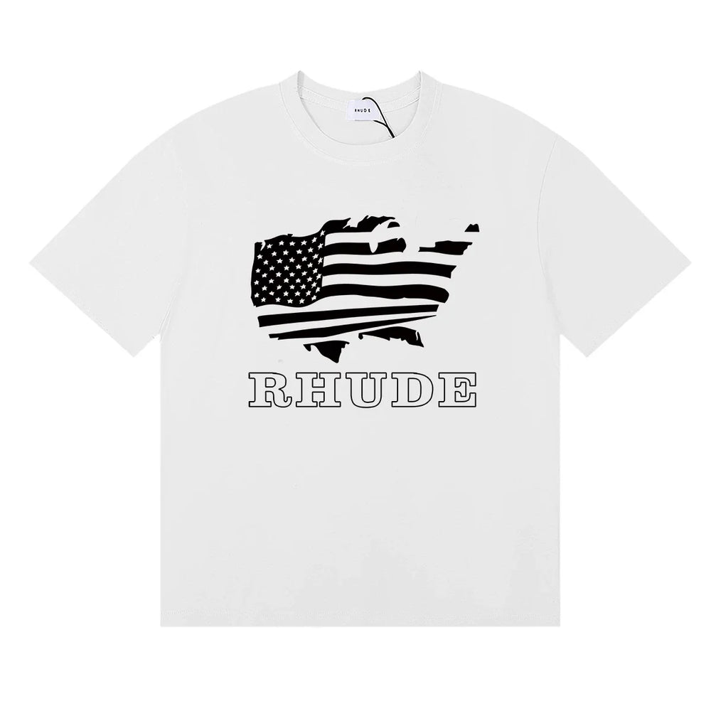 Rhude USA Map American Flag Graphic White Oversized T‑Shirt ****