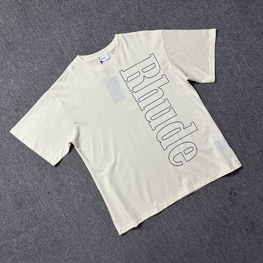 Rhude Minimal Vertical Stitch Letter Print Crew Neck Casual T‑Shirt