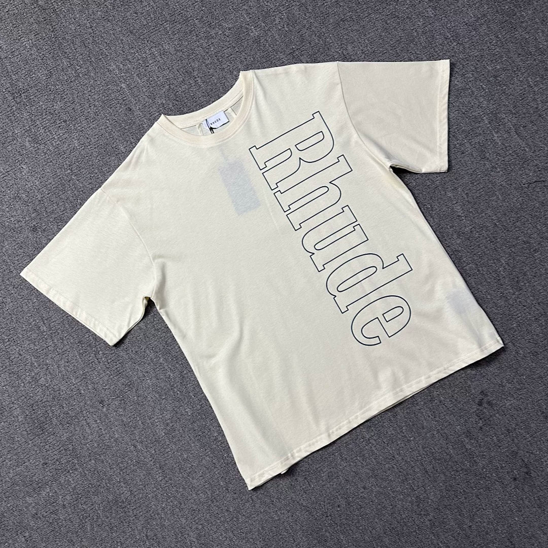 Rhude Minimal Vertical Stitch Letter Print Crew Neck Casual T‑Shirt