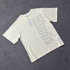 Rhude Minimal Vertical Stitch Letter Print Crew Neck Casual T‑Shirt