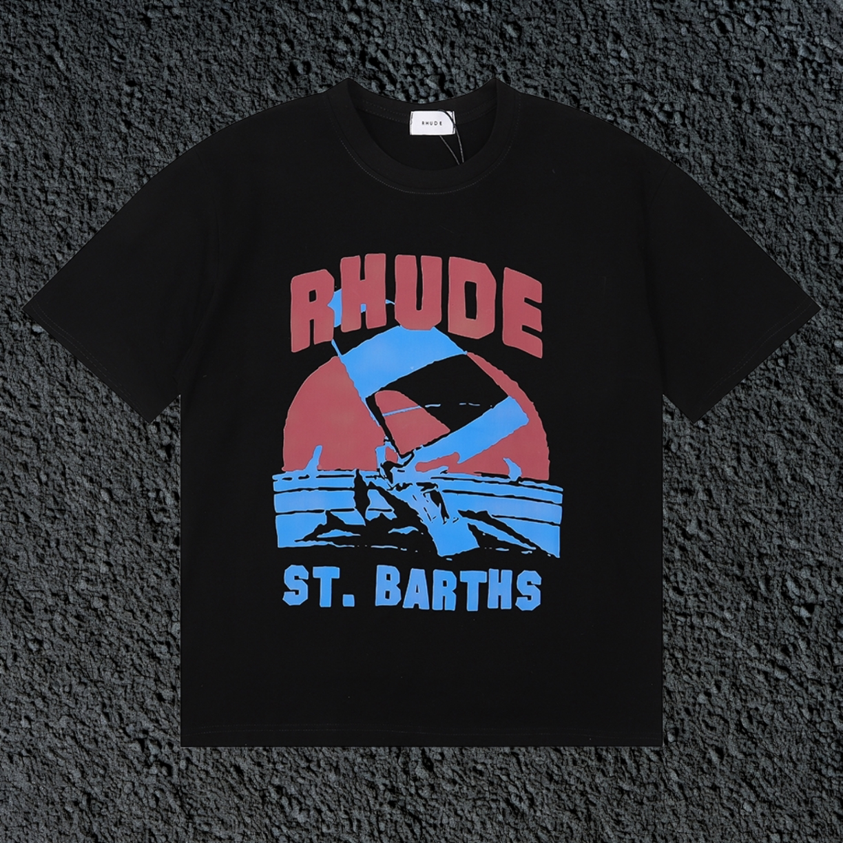 Rhude St.Barths Sailboat Sunset Black Oversized T‑Shirt