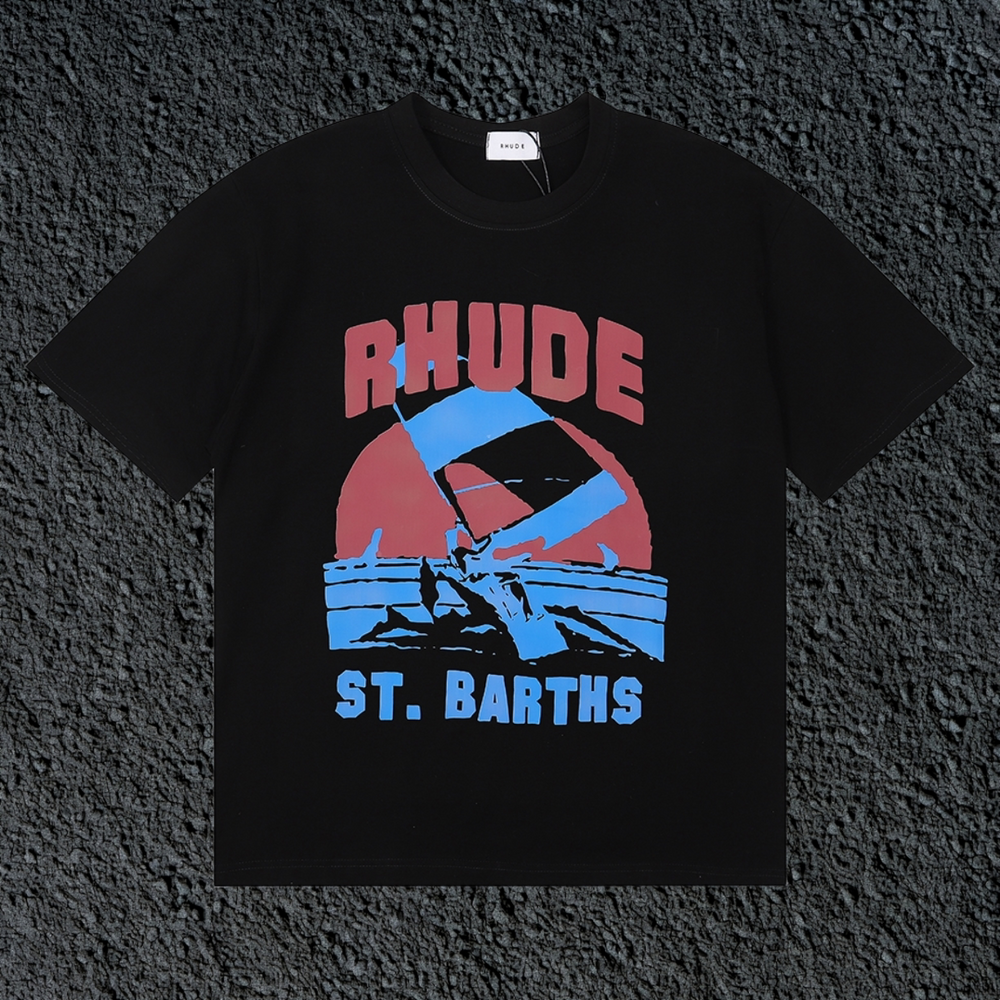 Rhude St.Barths Sailboat Sunset Black Oversized T‑Shirt