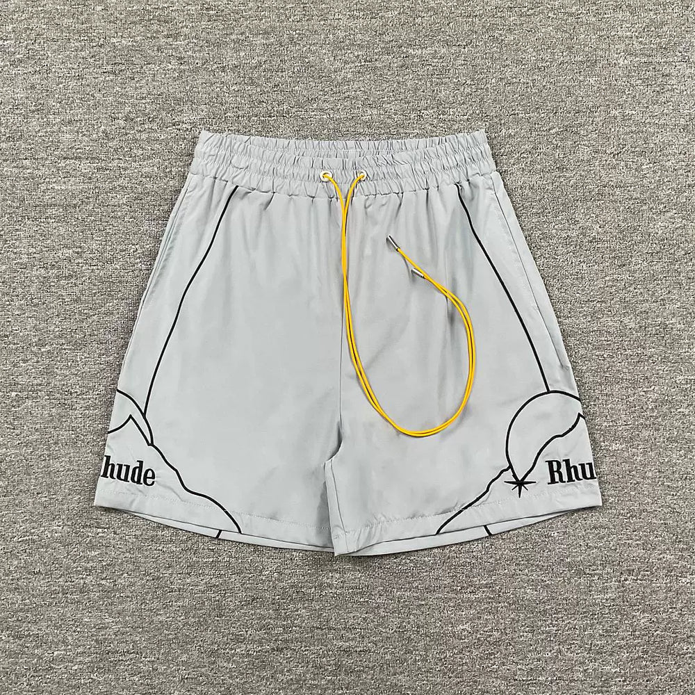 Rhude Outline Print Light Grey Nylon Shorts