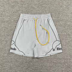 Rhude Outline Print Light Grey Nylon Shorts