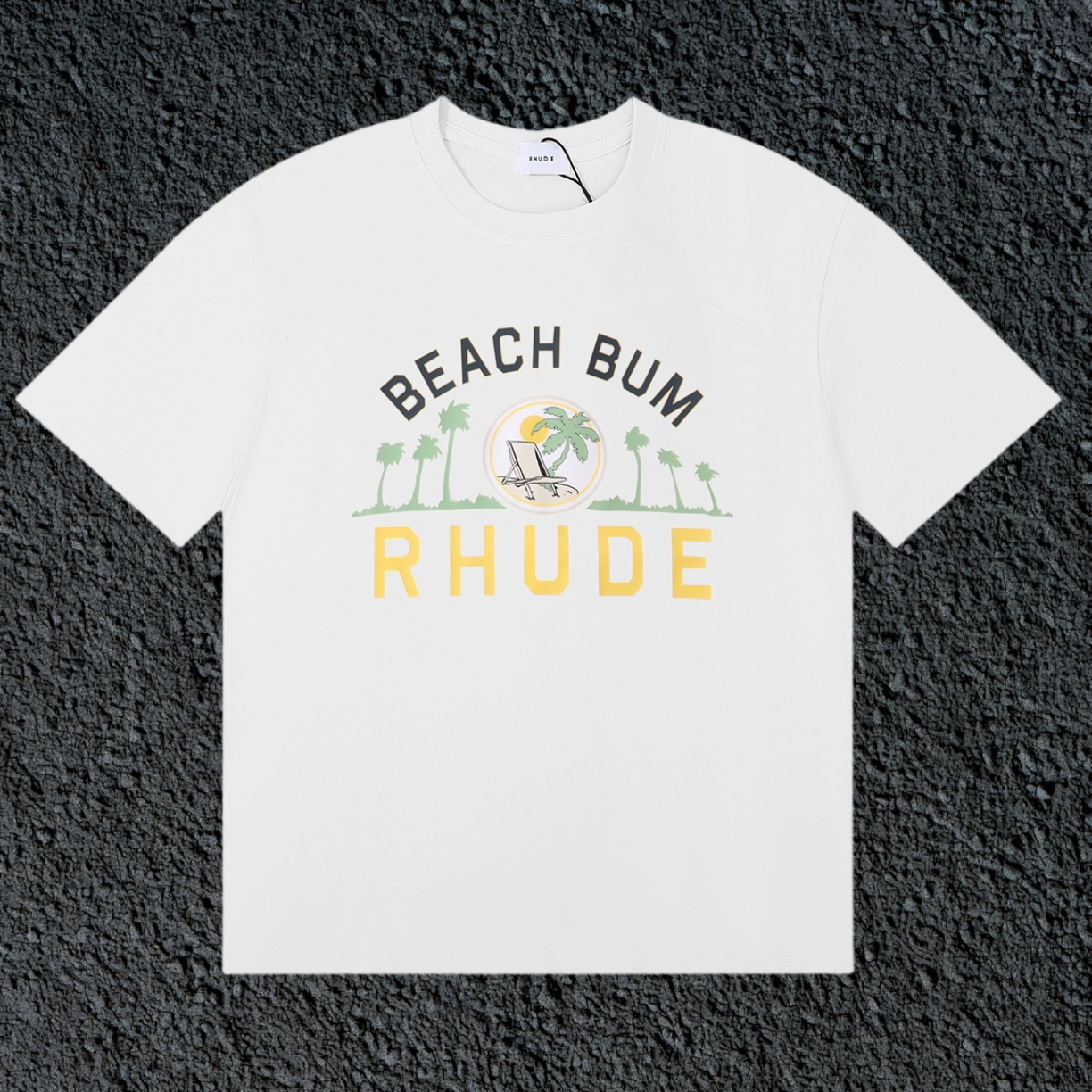 Rhude Beach Bum Palm Beach Retro Varsity White Oversized T‑Shirt