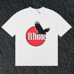 Rhude Red Circle Crow Logo White Oversized T‑Shirt