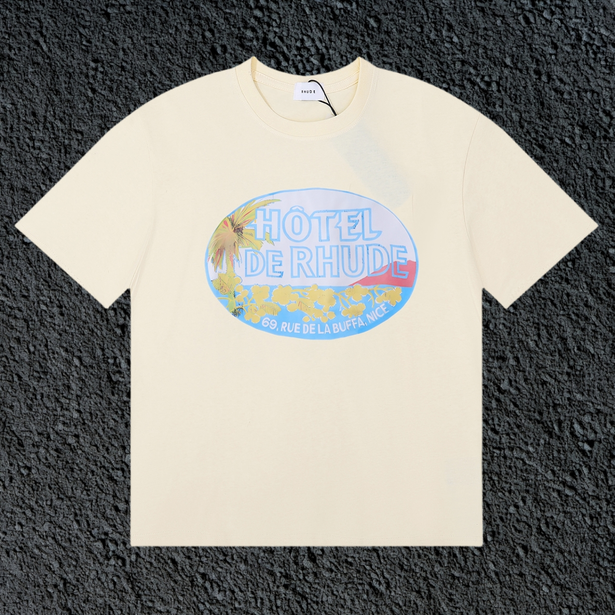Rhude Hôtel De Rhude Vintage Hotel Badge Cream Oversized T‑Shirt