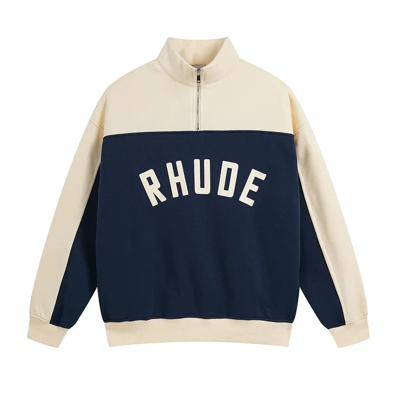Rhude Color Block Quarter Zip Arch Logo Sweatshirt Navy