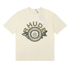 Rhude Ornate Crest Circular Emblem Vintage Cream Oversized T‑Shirt