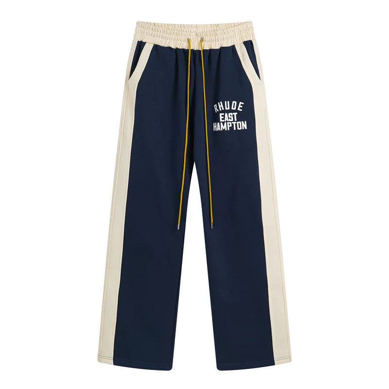 RHUDE East Hampton Color‑Block Wide Leg Sweatpants Navy Blue