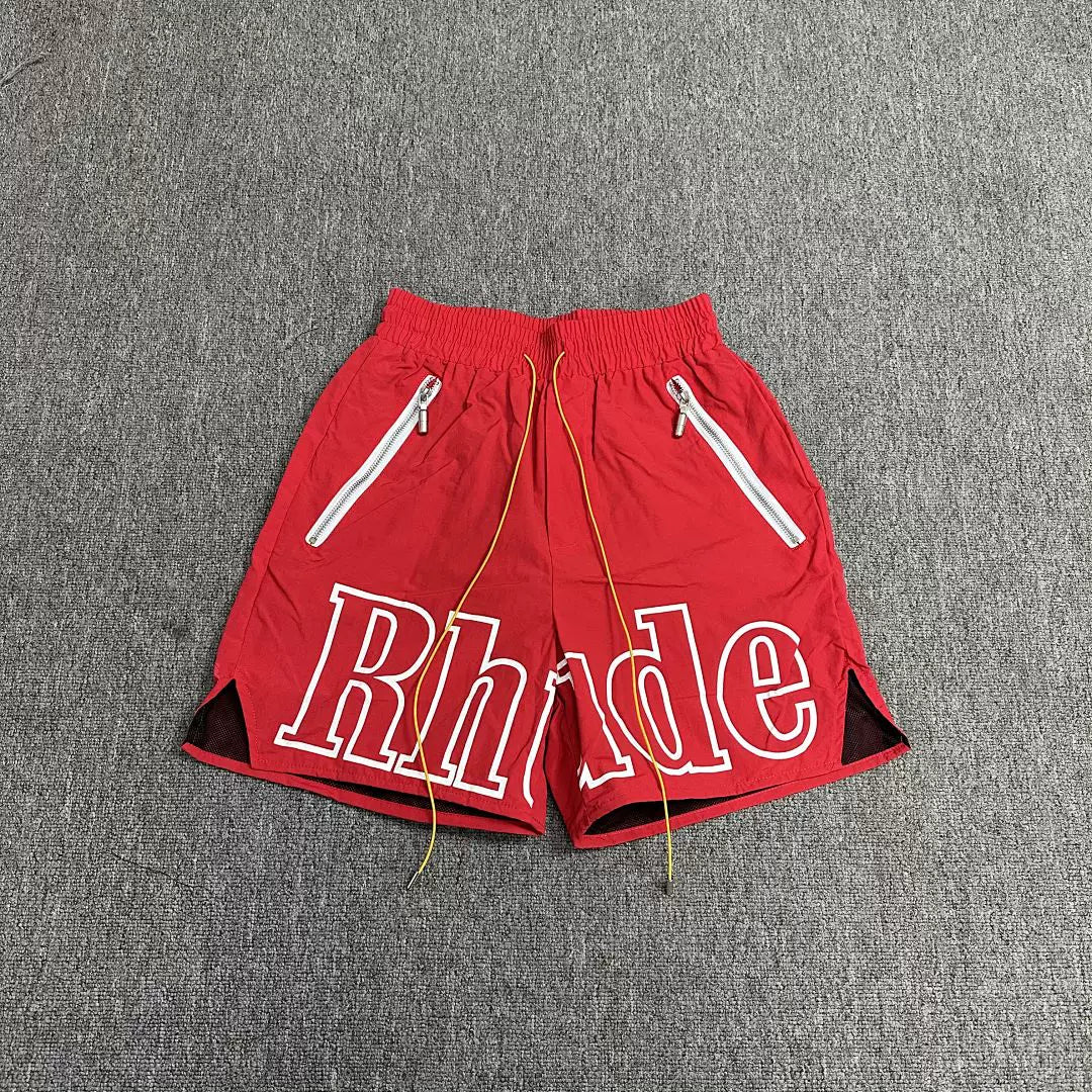 Rhude Red Big Logo Nylon Shorts