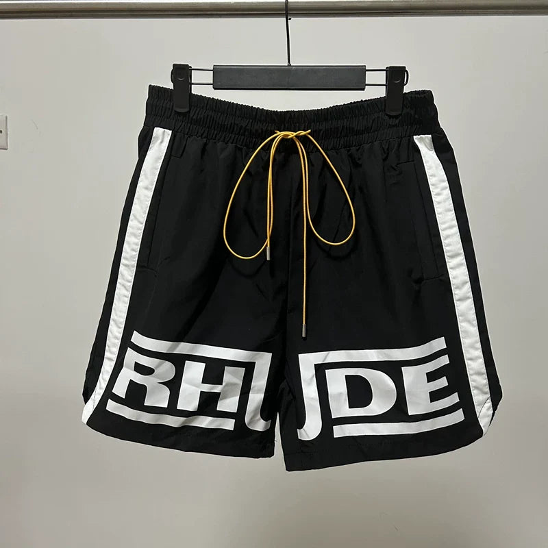 Rhude Side Stripe Big Logo Nylon Shorts