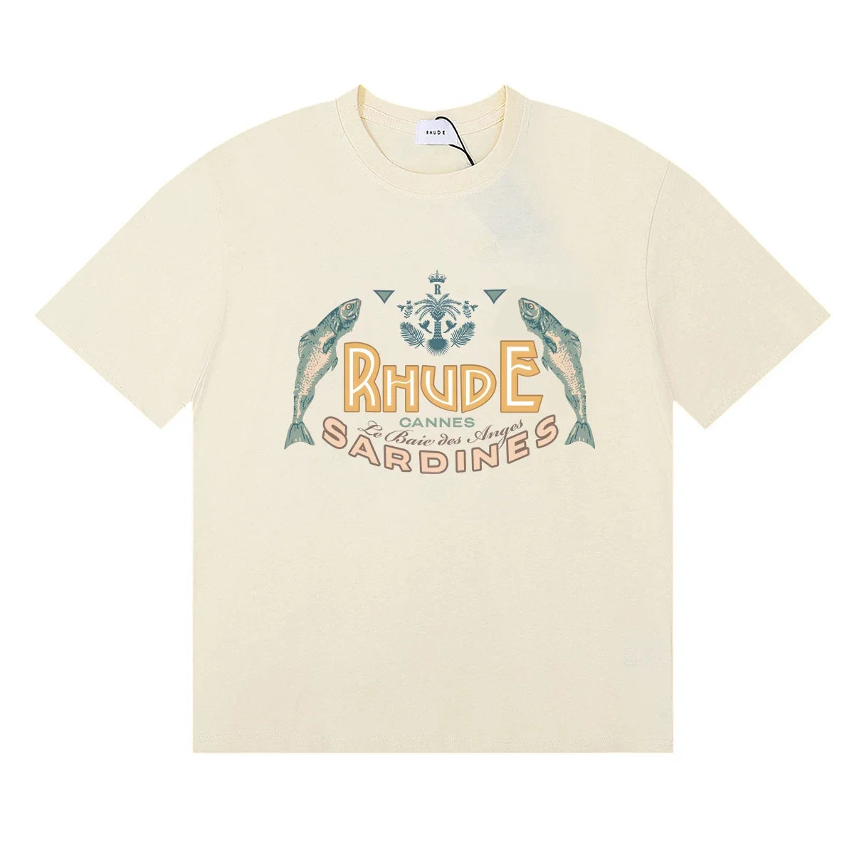 Rhude Cannes Sardines Fish Retro Nautical Cream Oversized T‑Shirt