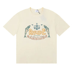 Rhude Cannes Sardines Fish Retro Nautical Cream Oversized T‑Shirt