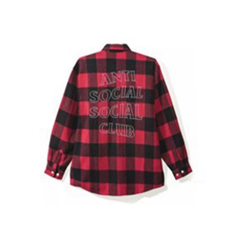 Anti Social Social Club Red Black Plaid Outline Logo Flannel Shirt