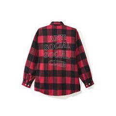 Anti Social Social Club Red Black Plaid Outline Logo Flannel Shirt