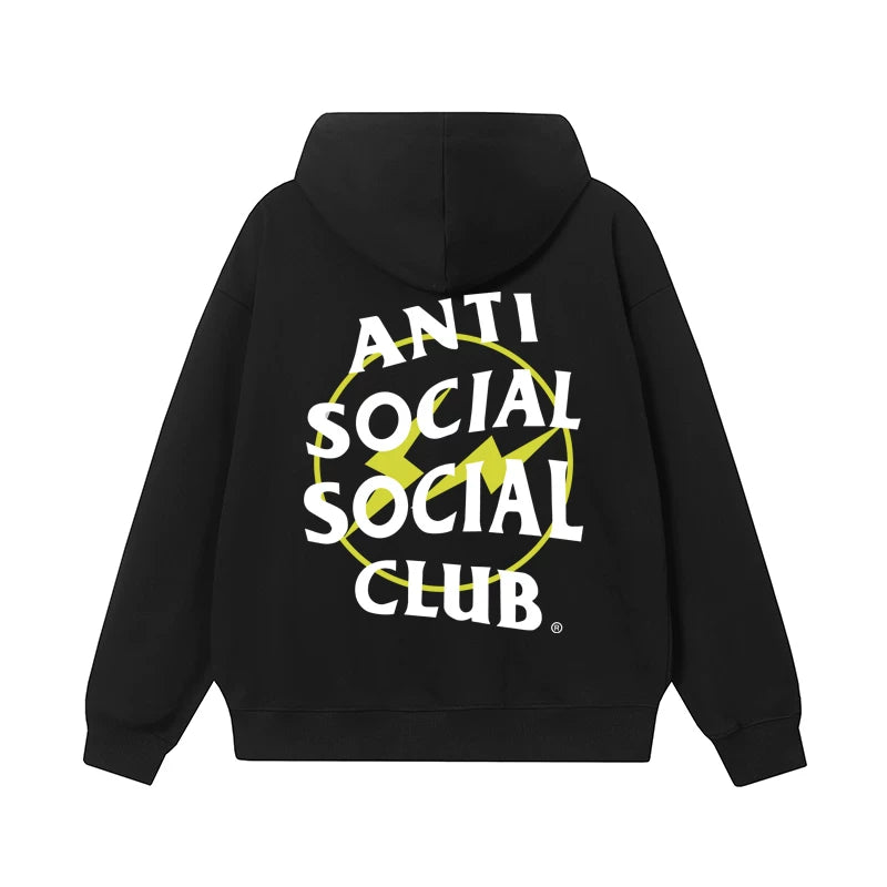Anti Social Social Club Yellow Bolt Circle Logo Black Hoodie