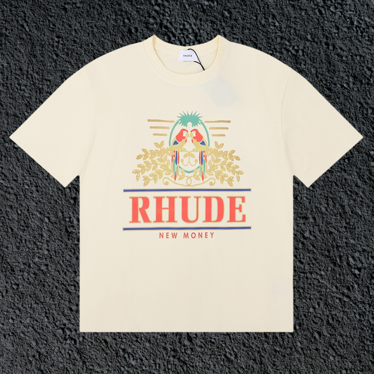 Rhude New Money Ornate Crest Cream Oversized T‑Shirt