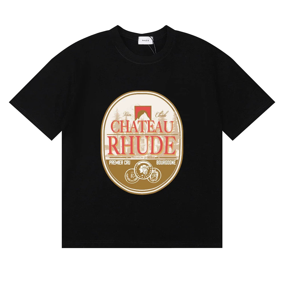 Rhude Chateau Rhude Vintage Wine Label Black Oversized T‑Shirt