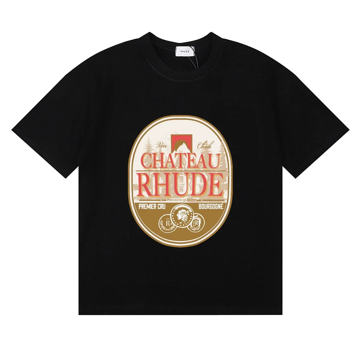 Rhude Chateau Rhude Vintage Wine Label Black Oversized T‑Shirt