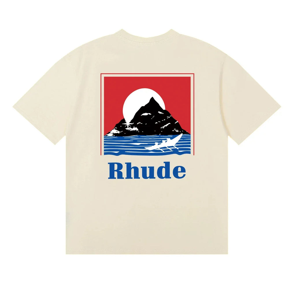 Rhude Outdoor Landscape Back‑Graphic Crew Neck Casual T‑Shirt