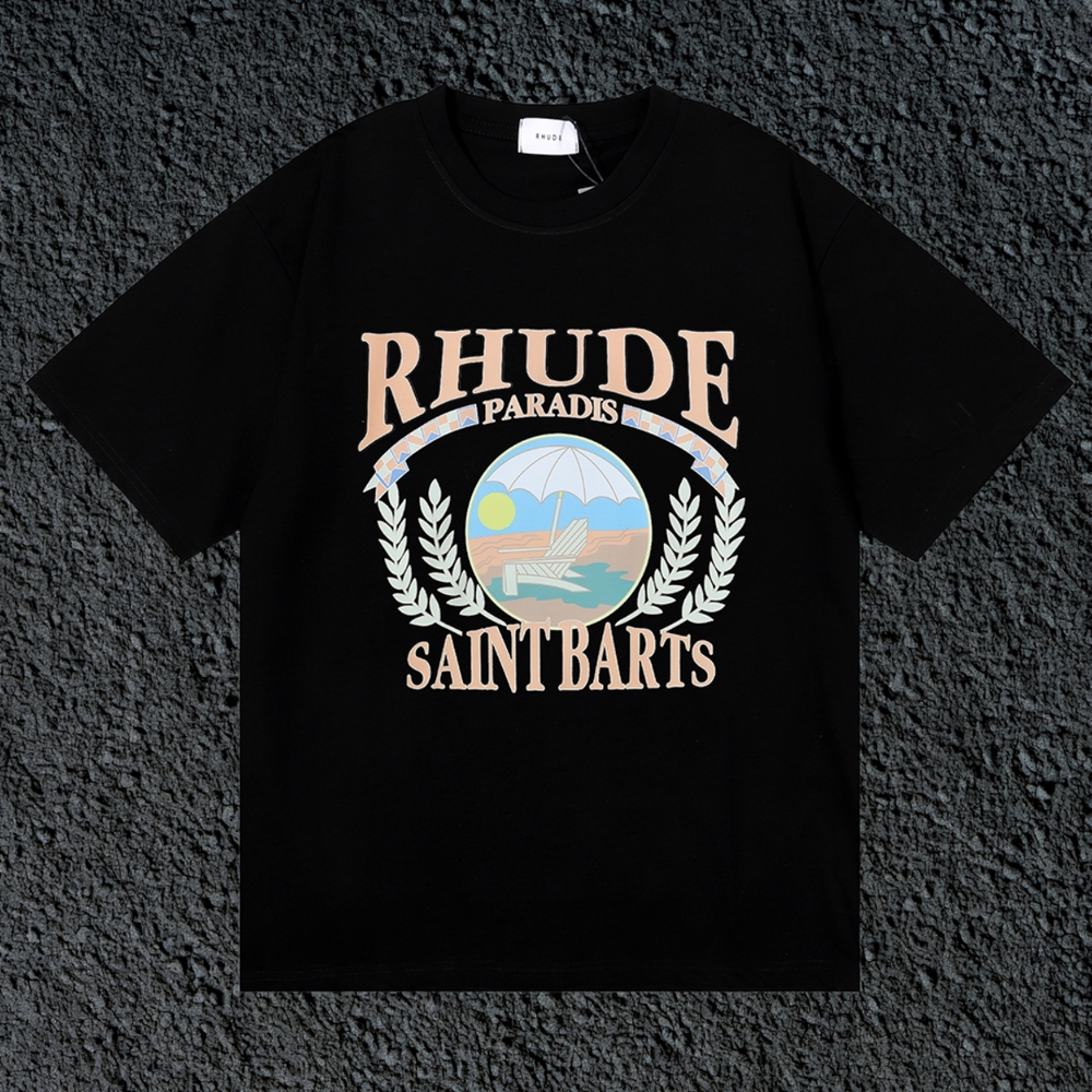 Rhude Saint Barts Paradise Laurel Crest Black Oversized T‑Shirt